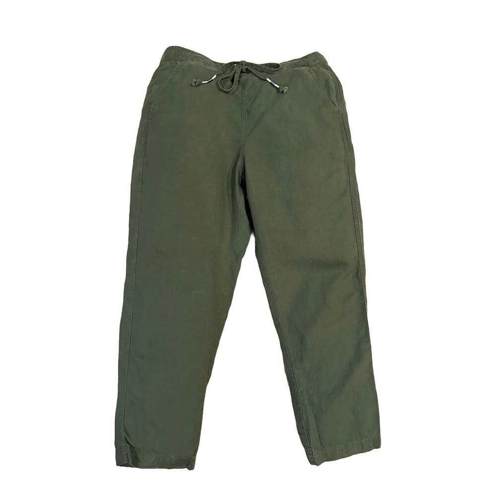 J. Crew Denim Women's M Linen Lyocell Blend Green Drawstring Pants Elastic Waist